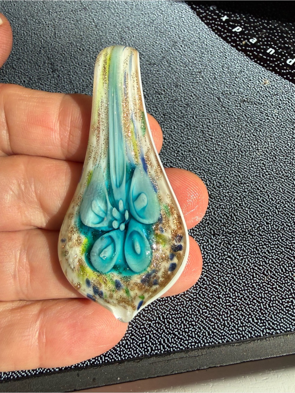 Blown glass  Blue  Flower Pendant - Jewelry